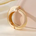 Gold open hinge bangle bracelet, chunky geometric metallic wrist jewelry accessory style - Asymmetric Arc Surface Bracelet / Gold