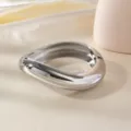 Silver metal open cuff bracelet modern minimalist geometry arm ring fashion jewelry accessory - Smooth Arc Wave Bracelet / Silver