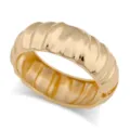 Chunky Gold Ribbed Hinged Bangle Bracelet Metal Statement Cuff Vintage Jewelry Accessories - Pleated Texture Bangle / Gold