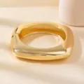 Chunky geometric open gold metal bangle bracelet, stylish thick arm cuff jewelry accessory. - Round Surface Square Bracelet / Gold