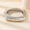 Silver chunky geometric square metal cuff bangle bracelet for women modern minimalist style - Round Surface Square Bracelet / Silver