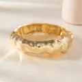 Gold plated chunky irregular wavy metal open cuff bangle bracelet for women fashion jewelry. - Irregular Wrinkle Bracelet / Gold