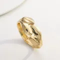 Chunky gold open bangle bracelet, stylish metal arm cuff jewelry for women. - Double Leaf Bracelet / Gold
