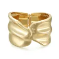 Gold wide chunky hinged cuff bracelet, stylish organic wavy metal bangle for women party wear. - Irregular Faux Double Row Bracelet / Gold