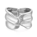 Silver metal wide cuff bracelet with modern wave design, stylish open bangle for women. - Irregular Faux Double Row Bracelet / Silver