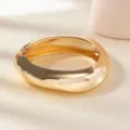 Thick gold irregular open bangle bracelet, elegant chunky metallic arm cuff jewelry for women. - Line Irregular Round Bracelet / Gold
