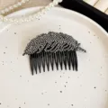 Elegant rhinestone feather hair comb black insert clip sparkle hair styling accessory for women - Black Full Rhinestone Wheat
