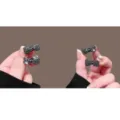 Horquillas de lazo con pedrería negra, clips de flequillo dulces, pequeños accesorios brillantes. - Estilo Lazo Pequeño / Paquete de 4 / Negro