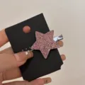 Pinza para el pelo de estrella con diamantes de imitación rosas, pasador brillante. - Estrella con brillantes / Rosa