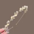 Elégant serre-tête en perles et strass pour femmes, fin bandeau de cheveux chic et charmant. - Feuille Perle Strass / Or