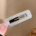 Silver glitter hair clip, elegant rectangular snap barrette, chic side hair styling accessory. - Single White Fine Glitter Rectangle