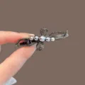 Shiny rhinestone bow hair clip elegant pearl side hair barrette for women daily styling - Pearl Ribbon Bow #34