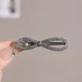 Elegant rhinestone bow hair clip, sparkling crystal duckbill clip for women daily hair styling. - Single Pearl Full Rhinestone Figure-Eight Gunmetal #5