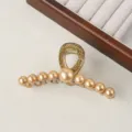 Large Pearl Hair Claw Clip 11cm Golden Elegant Shark Clip for Women Hair Styling - Full Beads Sparkling Rhinestone