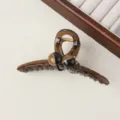 Large brown hair claw clip 13cm resin shark clip elegant hair styling accessory for women - Stained Double Beads