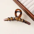 Brown 13cm hair claw clip with perles for women, elegant large hair catcher for styling. - Single Rhinestone Bead