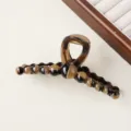 Brown beaded hair claw clip large size elegant hair styling accessory for women daily fashion wear - Gradient Round Beads