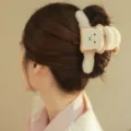 Pinza de pelo de felpa con diseño de tostada, accesorio suave y elegante para mujeres. - Tostada Blanca Grande