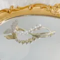 Elegant pearl rhinestone hair clip gold metal hairpin for women stylish hair accessories - Fish Tail Rhinestone