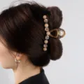 Pinza de pelo con cuentas de estrass estilo coreano, gran pinza tiburon para cabello grueso. - Cuenta Camelia