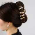 Korean rhinestone beaded hair claw clip for thick hair elegant floral shark hair accessory - Bead Rhinestone