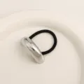 Minimalist silver geometric metal hair tie black elastic rubber band ponytail holder chic - Single Row Silver