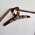 Pinza de pelo grande 15cm extra grande pinza tiburón para cabello grueso marrón accesorio - Cuentas Irregulares Marrones