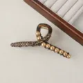 Large pearl rhinestone hair claw clip, elegant brown hair accessory for women styling. - Figure-8 Beads and Rhinestones