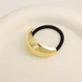 Minimalist gold geometric metal hair tie, elegant black elastic ponytail band accessory - Large Oval Gold