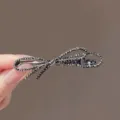 Shiny rhinestone bow hair clip elegant metal barrette side clip hair accessory for women. - Full Rhinestone Double Layer Bow Gunmetal #22