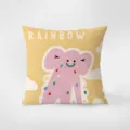 Detailed view of a yellow cute cartoon elephant patterned throw pillow cover for home sofa. - Alice Dream 08