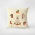 Primo piano dettagliato di un cuscino beige con un cane carino e motivi autunnali. - Stampa Bifacciale 35x35cm (Copertura Senza Imbottitura) / Animale Carino 4