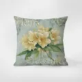 Vintage botanical floral pattern throw pillow cover detail view with elegant French typography. - American Country Style 01 / Double-Sided Print 35x35cm (Cover Without Core)