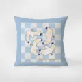 Federa cuscino stile nordico con fantasia scacchiera blu e gabbiani volanti divano - Sogno di Alice 04 / Federa 35x35cm Senza Imbottitura