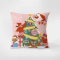 Federa per cuscino natalizia nordica in velluto rosa con simpatica illustrazione di cartoni animati. - 35x35cm(Senza Imbottitura) / Cartone Animato di Natale 01