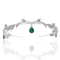 Tiara de novia plateada hojas pedrería gota verde diadema pelo princesa accesorio - Diadema de Hoja y Gota / Plateado-Gema Verde