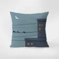 Vista dettagliata del cuscino in velluto con una graziosa illustrazione notturna. - Motivo fronte-retro 45X45cm (Federa senza imbottitura) / Stile 7