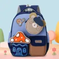 Joli sac à dos scolaire pour enfants avec motif d'ours et de champignon pour la maternelle. - Bleu foncé