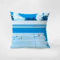 Cuscino decorativo minimalista blu nordico, fodera cuscino illustrazione piscina d'arte. - Stampa Bifacciale 35x35cm (Copertura Senza Imbottitura) / Blu-1