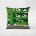Dettaglio cuscino in velluto verde foresta, stampa artistica edificio edera, divano. - Stampa Bifacciale 35x35cm (Copertura Senza Imbottitura) / Modello Verde 2