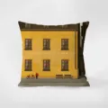 Housse de coussin jaune nordique en velours illustration de batiment artistique canape - Motif Double Face 35X35cm (Taie d'oreiller sans rembourrage) / Jaune 4