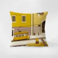 Housse de coussin jaune minimaliste nordique en velours avec un joli design d'art de rue. - Jaune 5