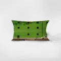 Vista dettagliata del cuscino decorativo verde e rettangolare con una bella stampa di citazione. - Modello Verde 6