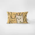 Close-up of rectangular plush throw pillow featuring minimalist cartoon cat pattern design. - Charming Smiley 7