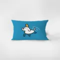 Detailed view of blue rectangular velvet throw pillow featuring cute swimming dog cartoon print. - Cartoon Cute Dog 10