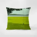 Green velvet throw pillow featuring scenic landscape art and inspirational quote print for sofa. - Green Pattern 7