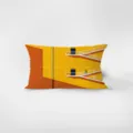 Cojín rectangular de terciopelo amarillo estilo nórdico con estampado de arte arquitectónico. - Amarillo 8