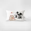 Dettaglio in primo piano del cuscino rettangolare decorativo con calligrafia cinese. - 30x50cm Federa Senza Imbottitura / Ping An Xi Le 03