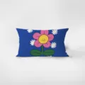 Cute blue throw pillow detail featuring a lovely pink smiley flower pattern for living room decor. - Fun Life 12