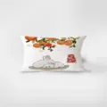 Detailed close-up view of the Chinese style rabbit and persimmon printed velvet pillow. - Shi Shi Ru Yi 07